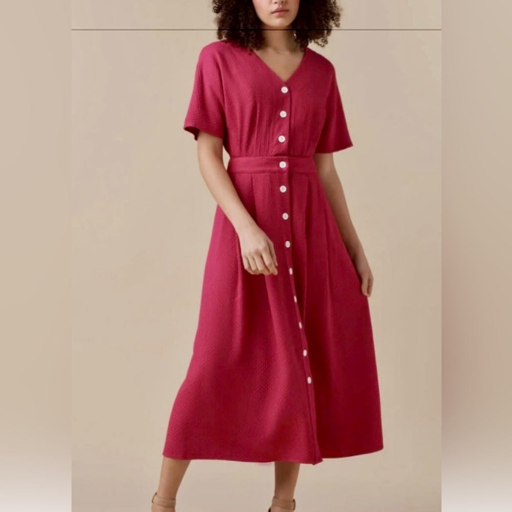 VETTA Dress Hot Pink Button-Front Midi Convertible Clothing Capsule Wardrobe